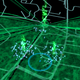 Three portals, fields, energy (in blue). The player is the arrow.